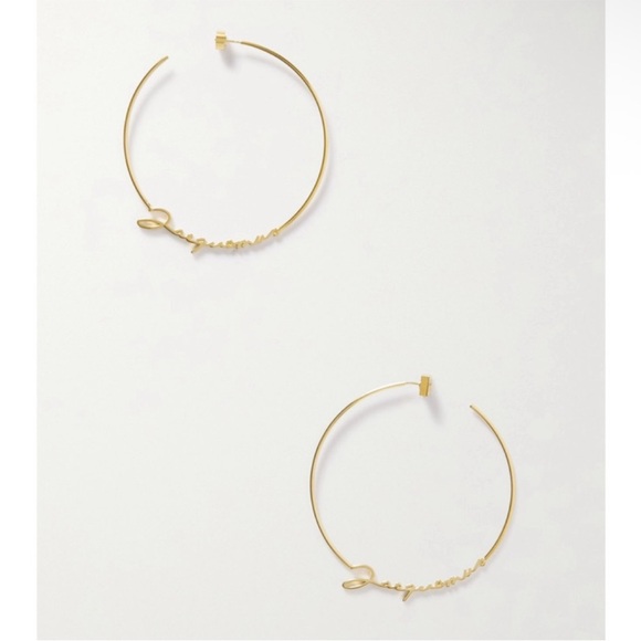 Jacquemus Jewelry - NEW Jacquemus Gold Cursive Script Logo Open Large Hoop Earrings $350 MSRP